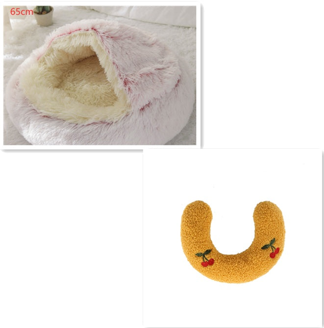 2-in-1 Round Plush Dog and Cat Winter Bed