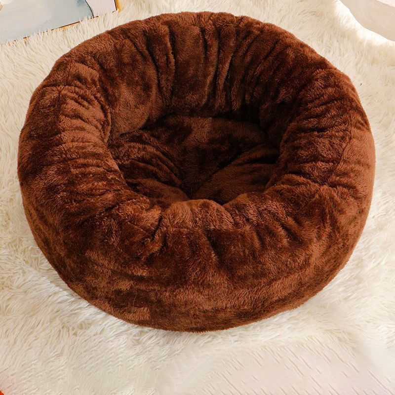 Long Plush Donut Dog Bed Soft Fluffy Cushion