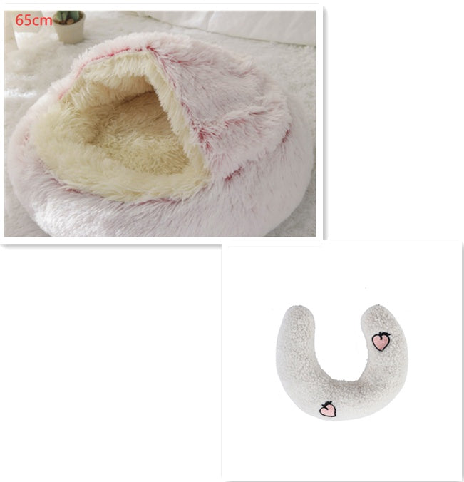 2-in-1 Round Plush Dog and Cat Winter Bed