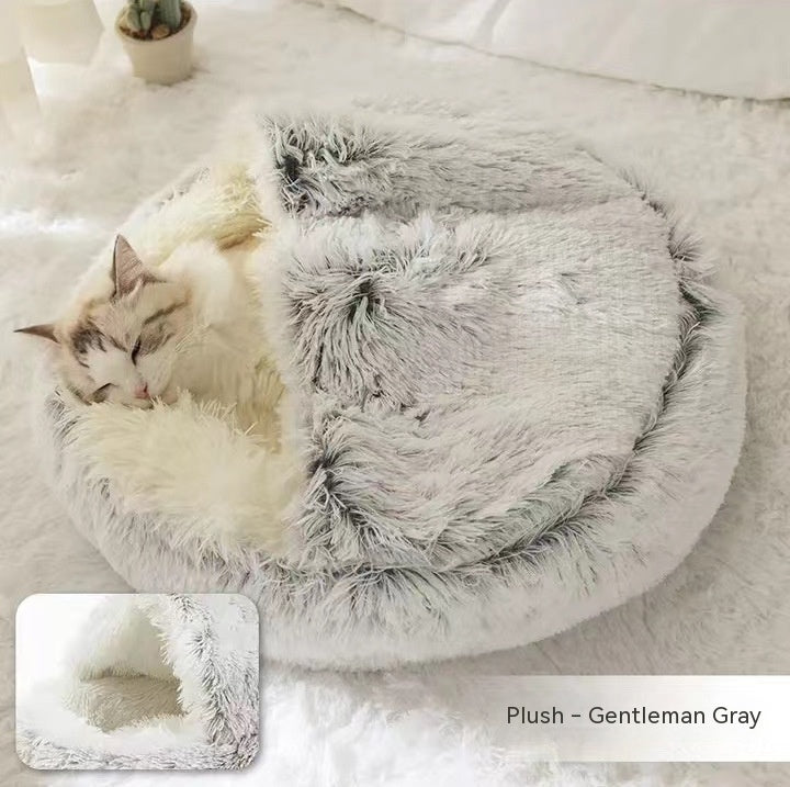 2-in-1 Round Plush Dog and Cat Winter Bed