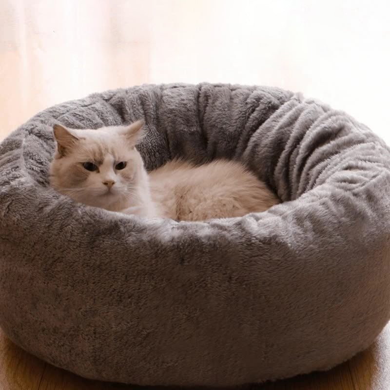 Long Plush Donut Dog Bed Soft Fluffy Cushion