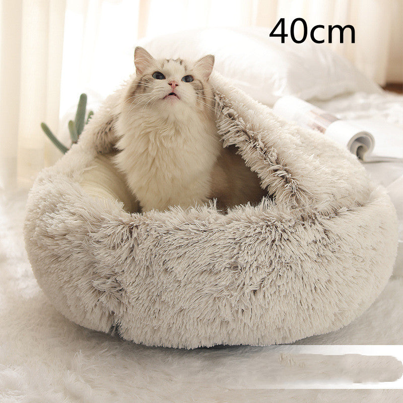 2-in-1 Round Plush Dog and Cat Winter Bed