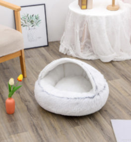 2-in-1 Round Plush Dog and Cat Winter Bed