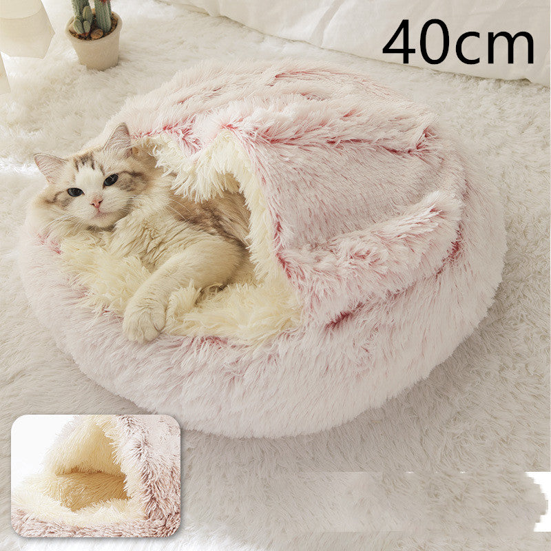 2-in-1 Round Plush Dog and Cat Winter Bed