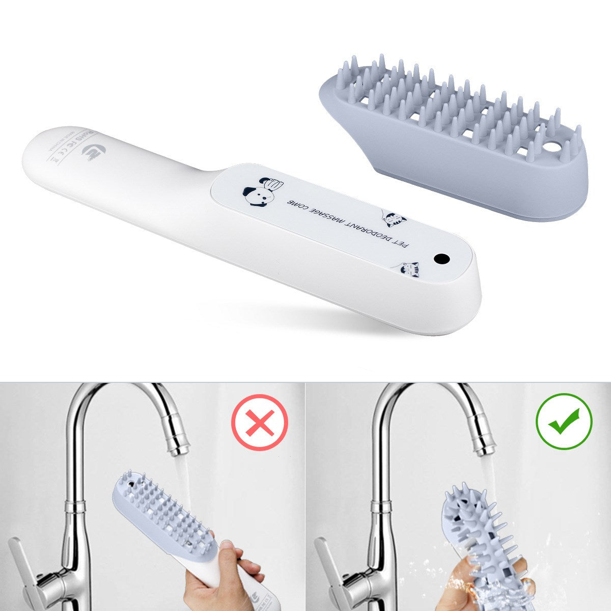 Silicone Pet Massage and Grooming Brush with Fur Remover