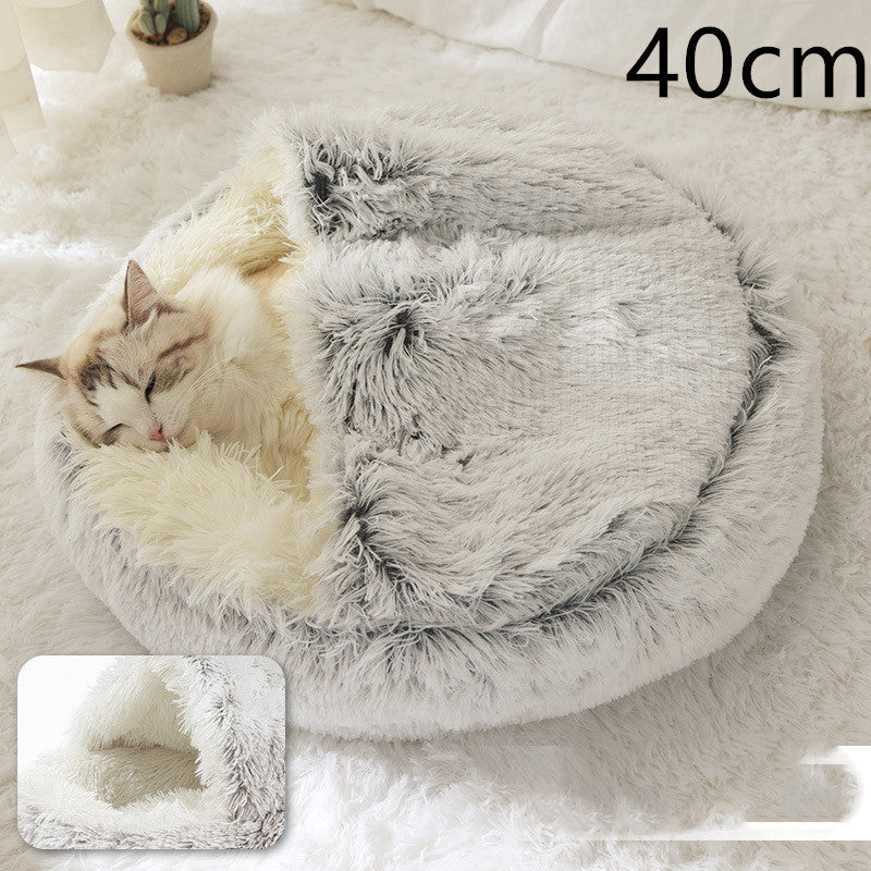 2-in-1 Round Plush Dog and Cat Winter Bed