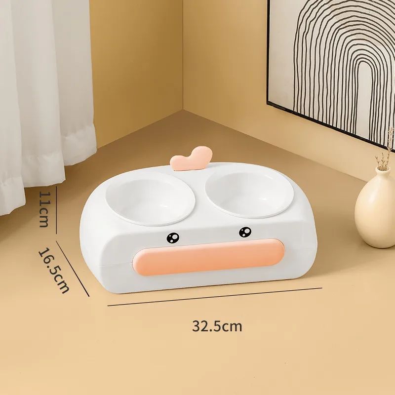 Duck Design Double Pet Bowl Plastic Feeder Tray