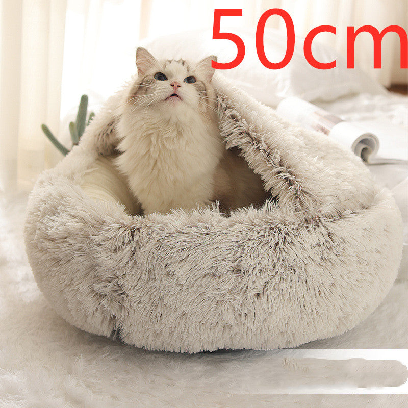 2-in-1 Round Plush Dog and Cat Winter Bed