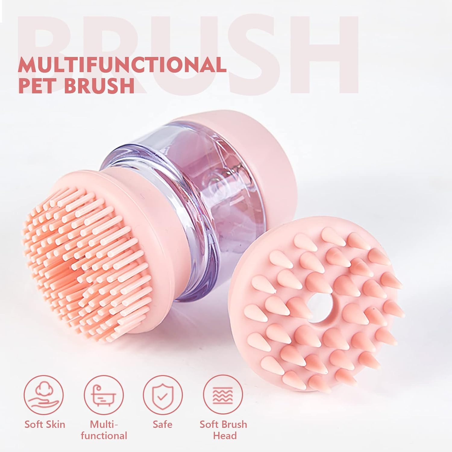 Silicone Pet Bath and Grooming Brush with Shampoo Dispenser