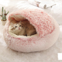 2-in-1 Round Plush Dog and Cat Winter Bed