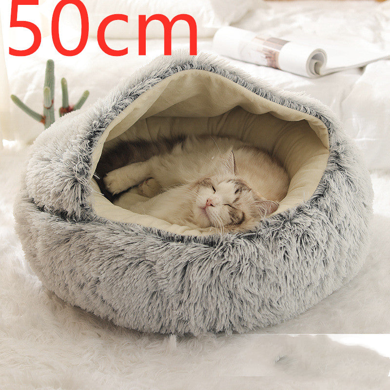 2-in-1 Round Plush Dog and Cat Winter Bed