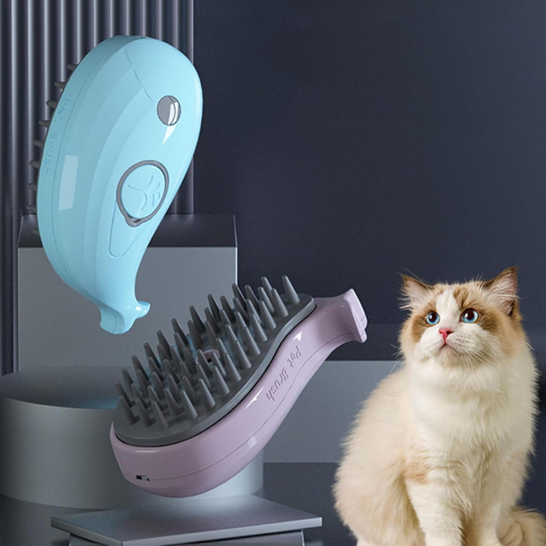 3-in-1 Whale-Shaped Steam Brush for Cats and Dogs