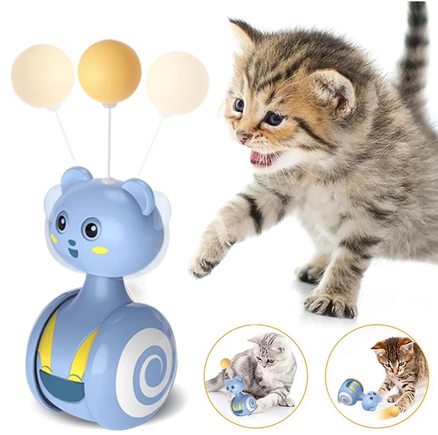 Interactive Cat Feather Wand Toy Rolling Ball Teaser