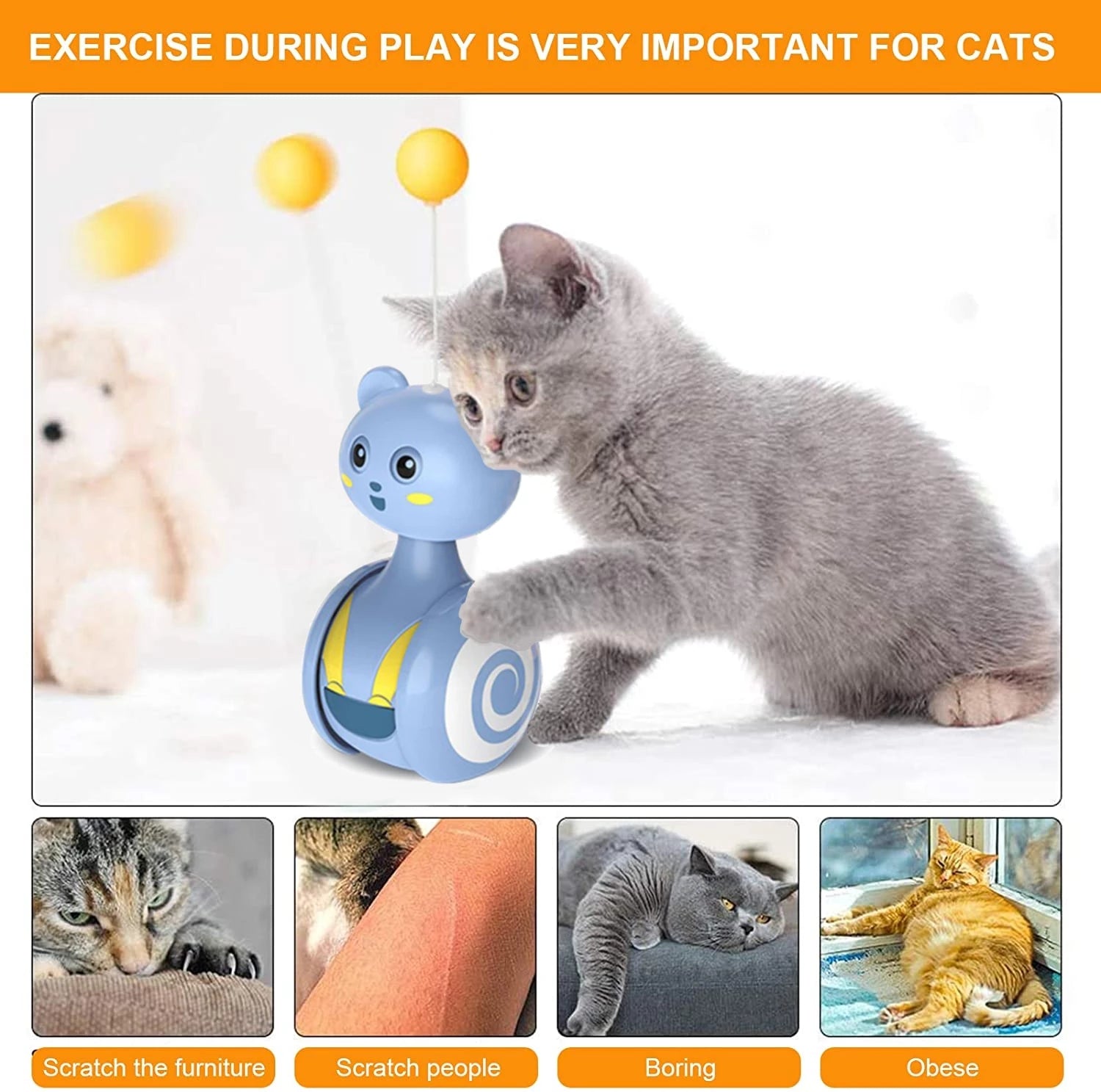 Interactive Cat Feather Wand Toy Rolling Ball Teaser