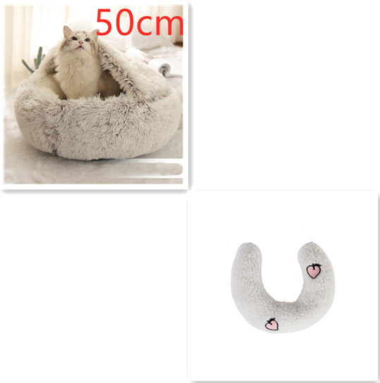2-in-1 Round Plush Dog and Cat Winter Bed