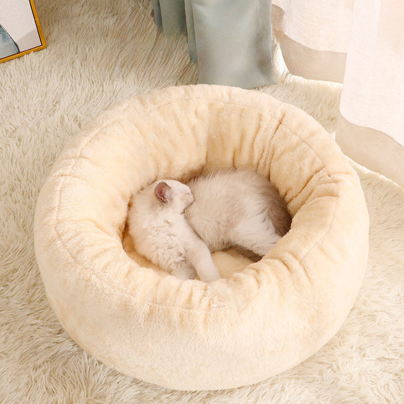 Long Plush Donut Dog Bed Soft Fluffy Cushion
