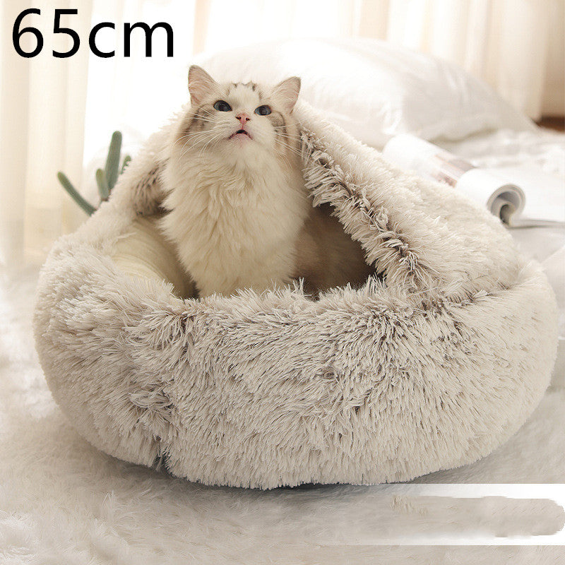 2-in-1 Round Plush Dog and Cat Winter Bed