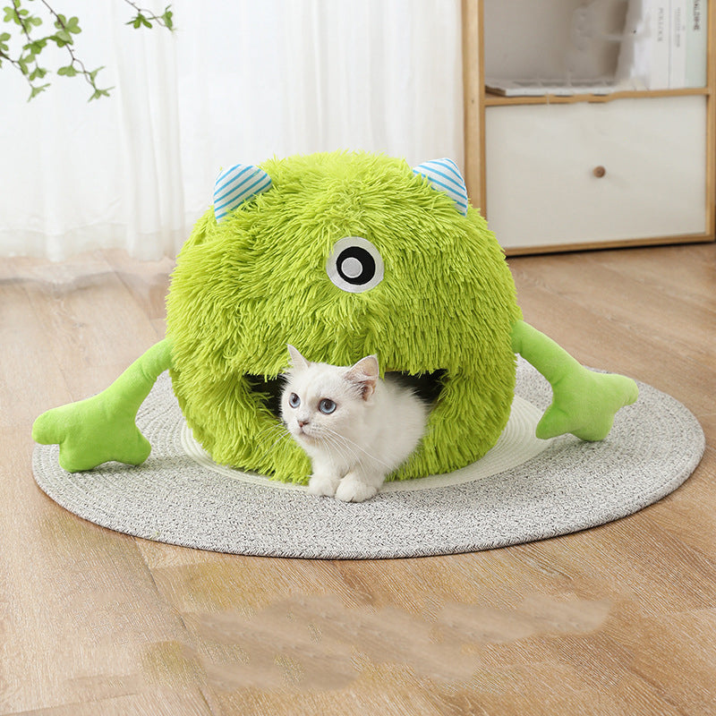 Indoor Round Cat Bed Fluffy Washable Plush Cushion