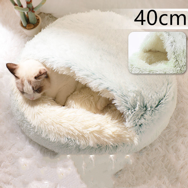 2-in-1 Round Plush Dog and Cat Winter Bed