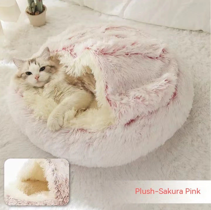 2-in-1 Round Plush Dog and Cat Winter Bed