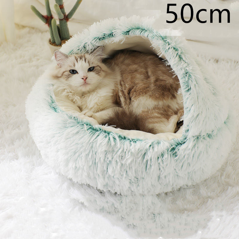 2-in-1 Round Plush Dog and Cat Winter Bed