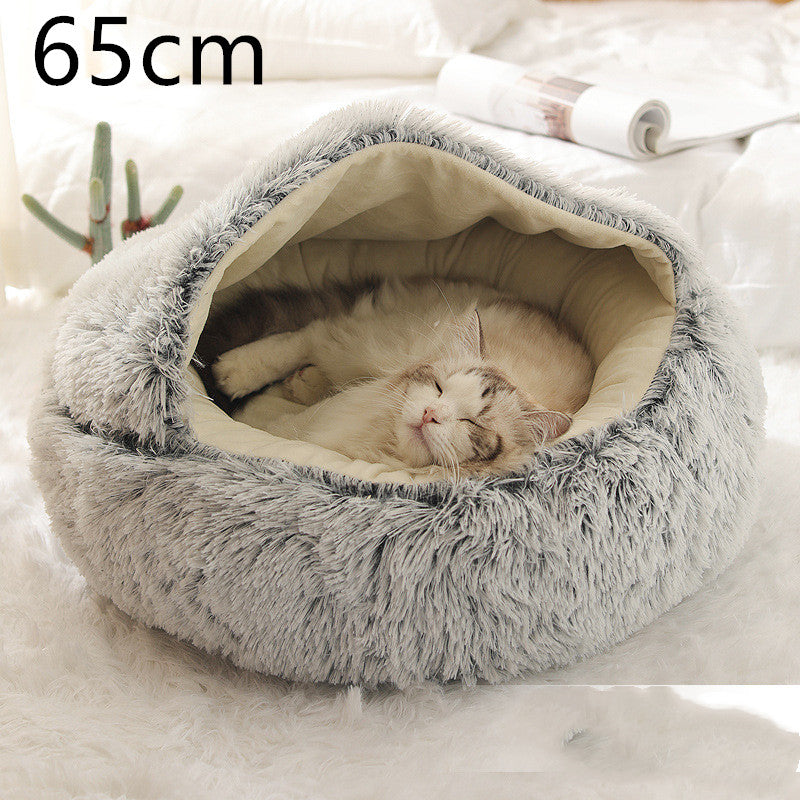 2-in-1 Round Plush Dog and Cat Winter Bed