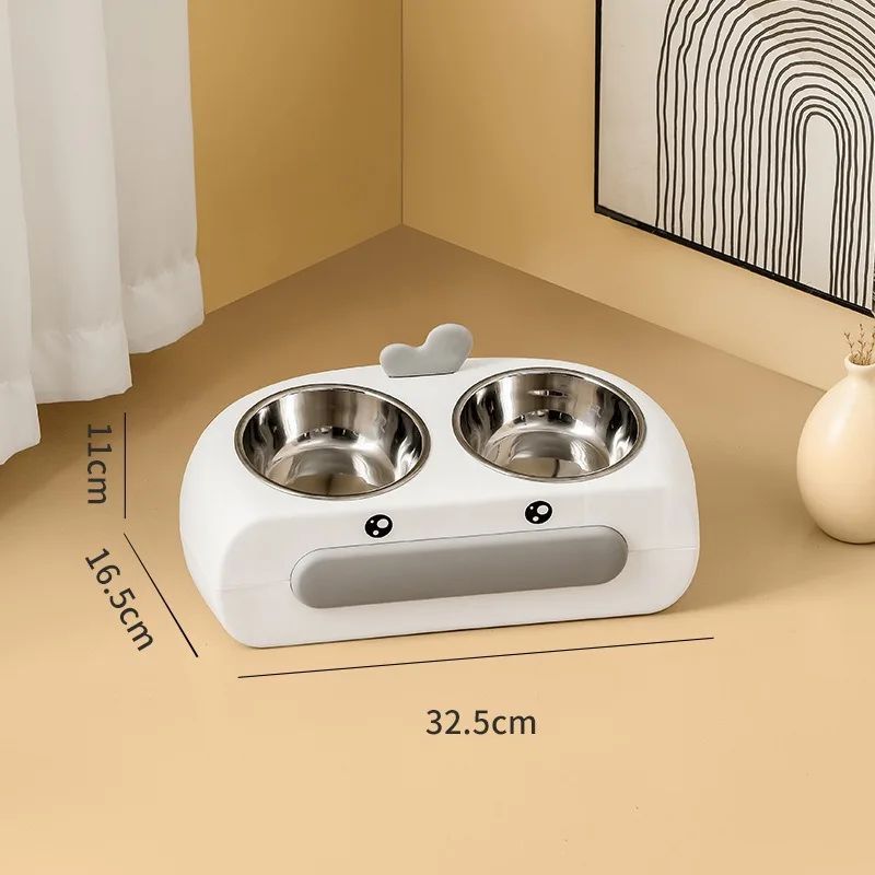 Duck Design Double Pet Bowl Plastic Feeder Tray