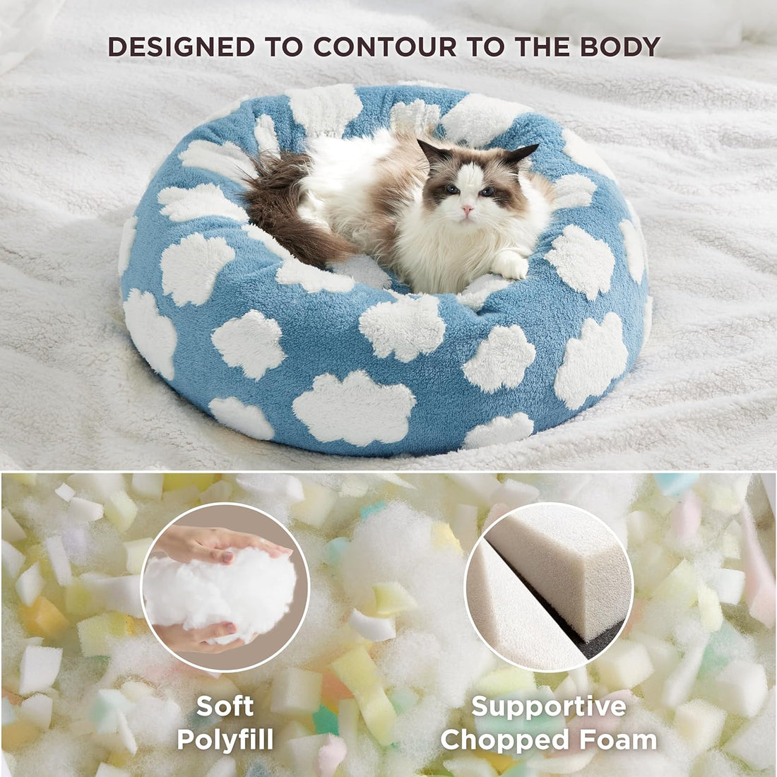 Leisure Round Cat Bed Donut Small Dog Calming Plush