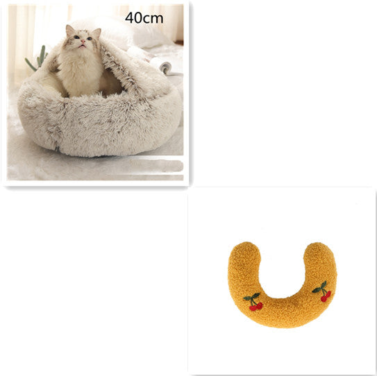 2-in-1 Round Plush Dog and Cat Winter Bed