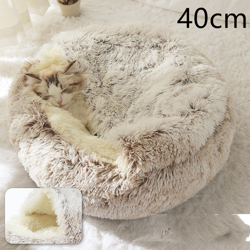 2-in-1 Round Plush Dog and Cat Winter Bed