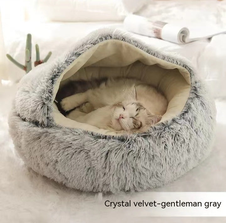 2-in-1 Round Plush Dog and Cat Winter Bed