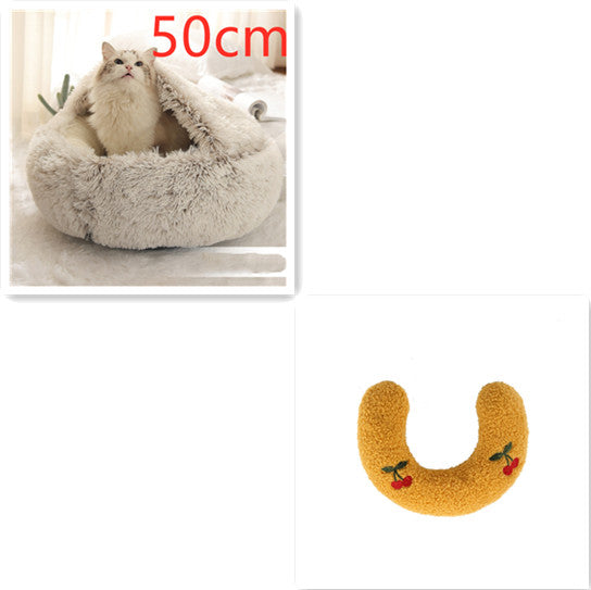 2-in-1 Round Plush Dog and Cat Winter Bed