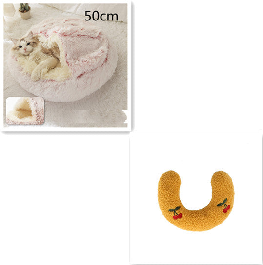 2-in-1 Round Plush Dog and Cat Winter Bed