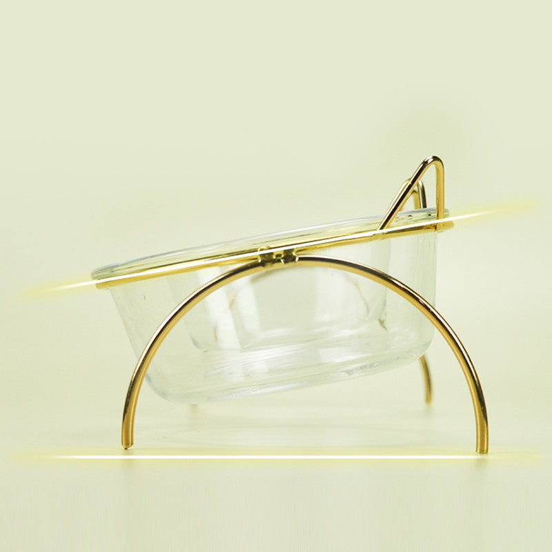 Glass Cat Bowl With Metal Rack 2-in-1 Feeder