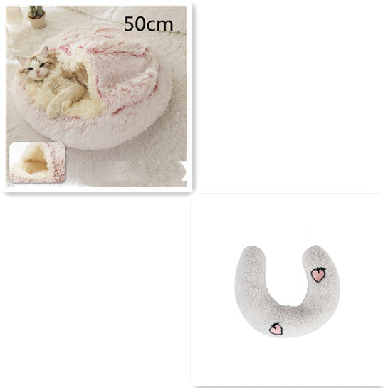 2-in-1 Round Plush Dog and Cat Winter Bed