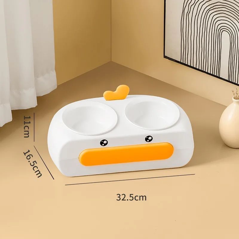Duck Design Double Pet Bowl Plastic Feeder Tray