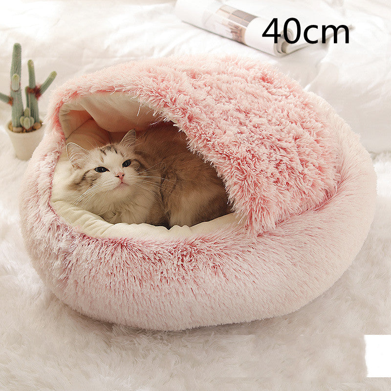 2-in-1 Round Plush Dog and Cat Winter Bed