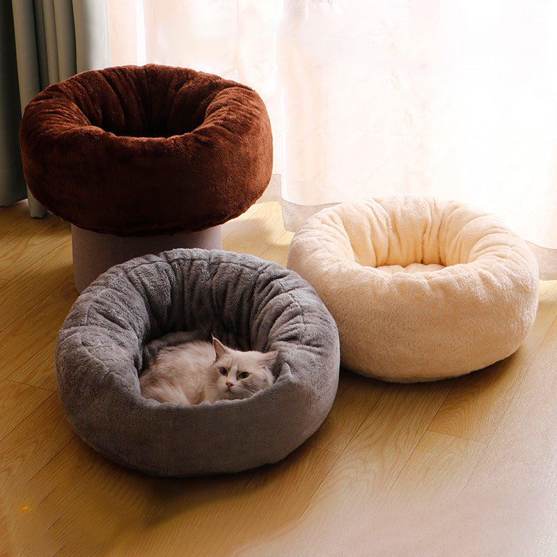 Long Plush Donut Dog Bed Soft Fluffy Cushion