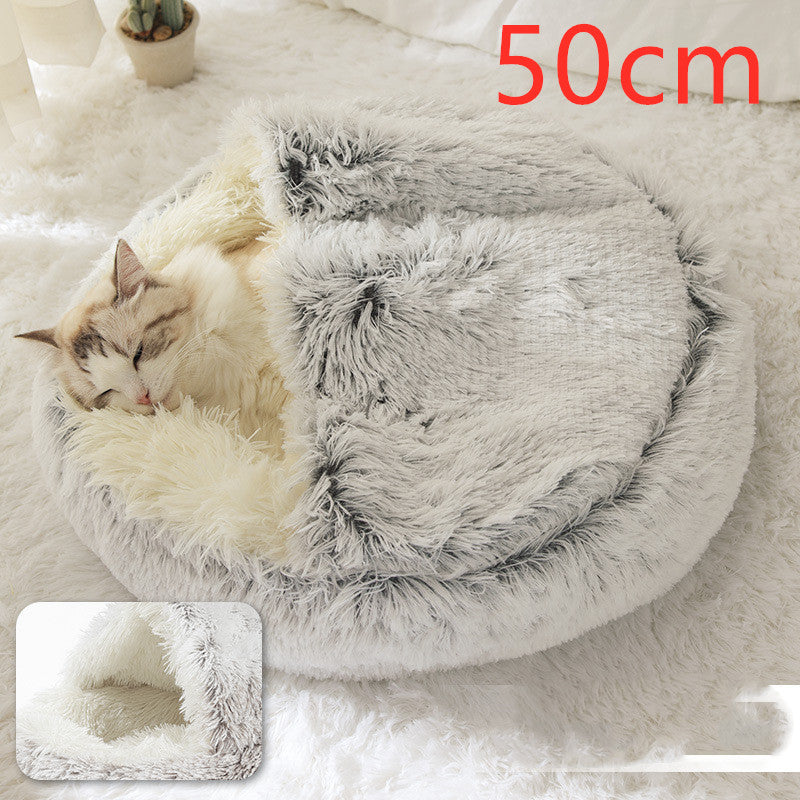 2-in-1 Round Plush Dog and Cat Winter Bed