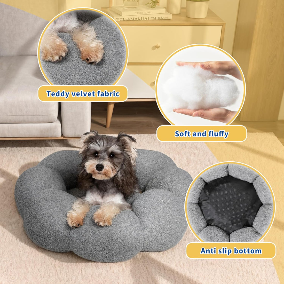 Fluffy Flower Donut Cat and Dog Bed Plush Cuddler