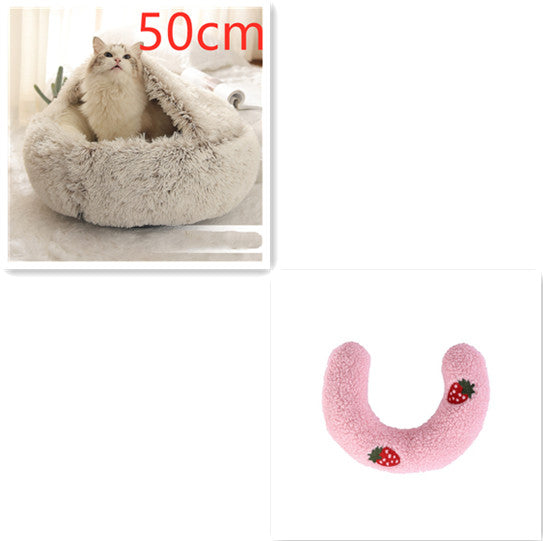 2-in-1 Round Plush Dog and Cat Winter Bed