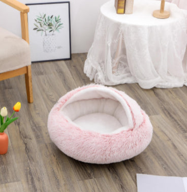 2-in-1 Round Plush Dog and Cat Winter Bed