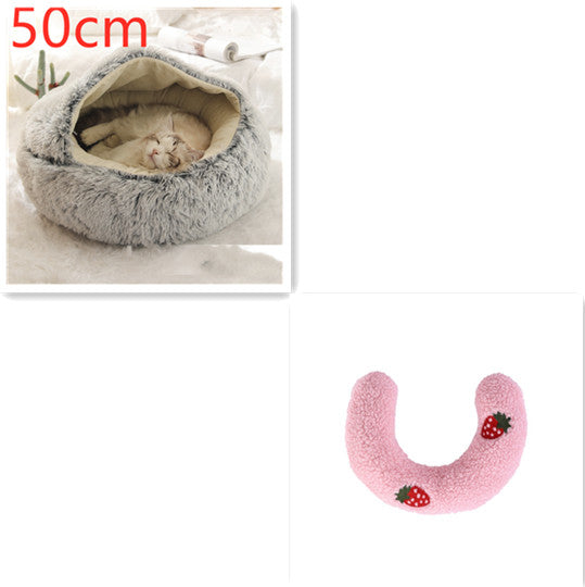 2-in-1 Round Plush Dog and Cat Winter Bed