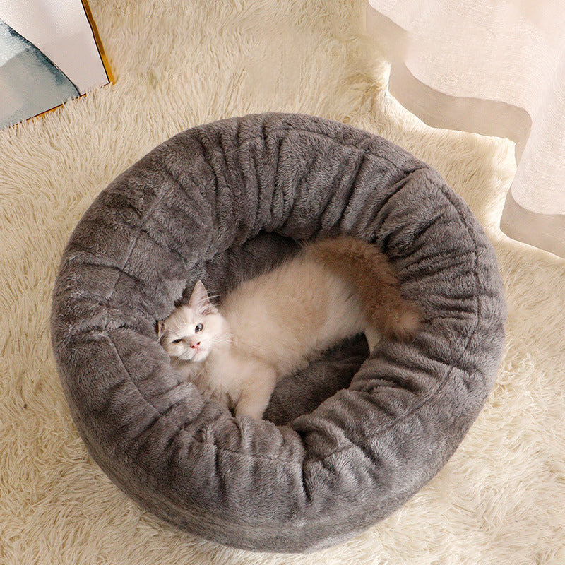 Long Plush Donut Dog Bed Soft Fluffy Cushion