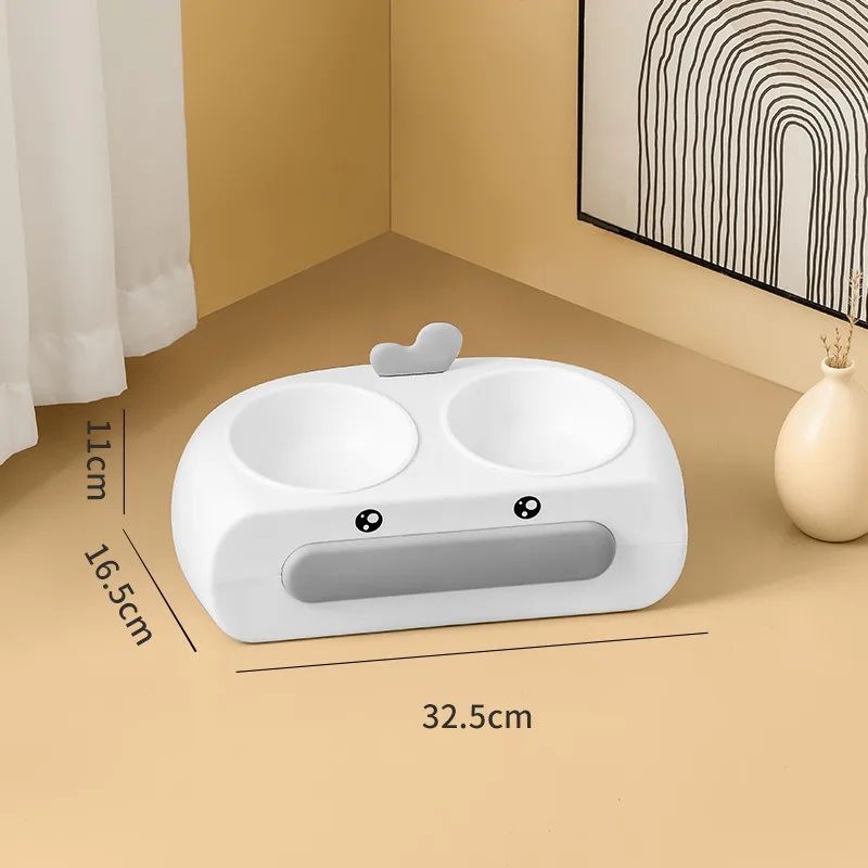 Duck Design Double Pet Bowl Plastic Feeder Tray