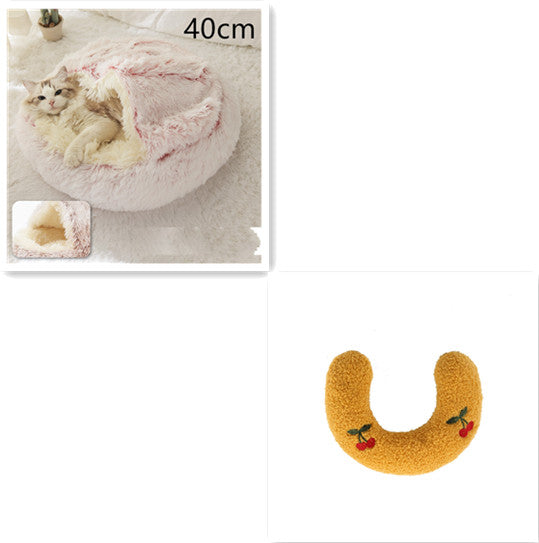 2-in-1 Round Plush Dog and Cat Winter Bed