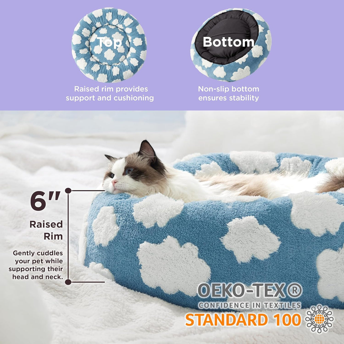 Leisure Round Cat Bed Donut Small Dog Calming Plush