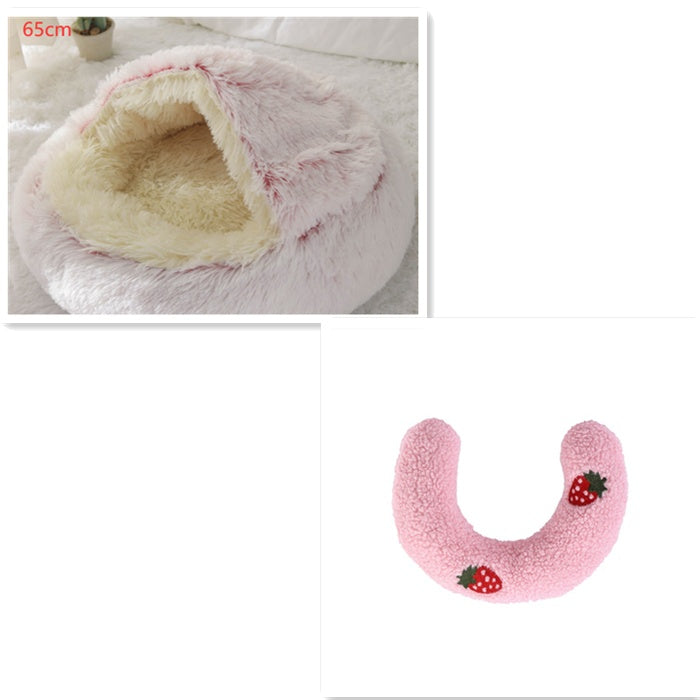 2-in-1 Round Plush Dog and Cat Winter Bed