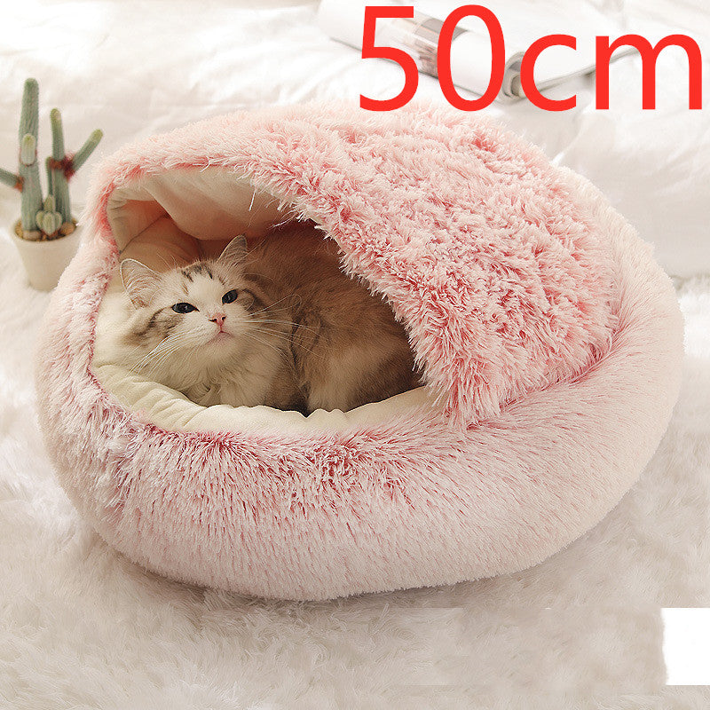 2-in-1 Round Plush Dog and Cat Winter Bed