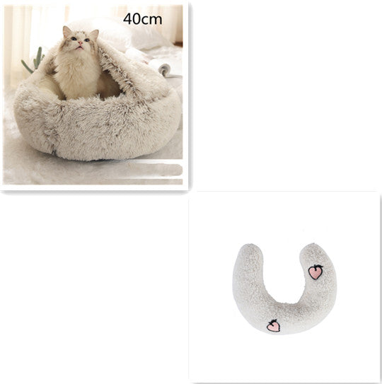 2-in-1 Round Plush Dog and Cat Winter Bed